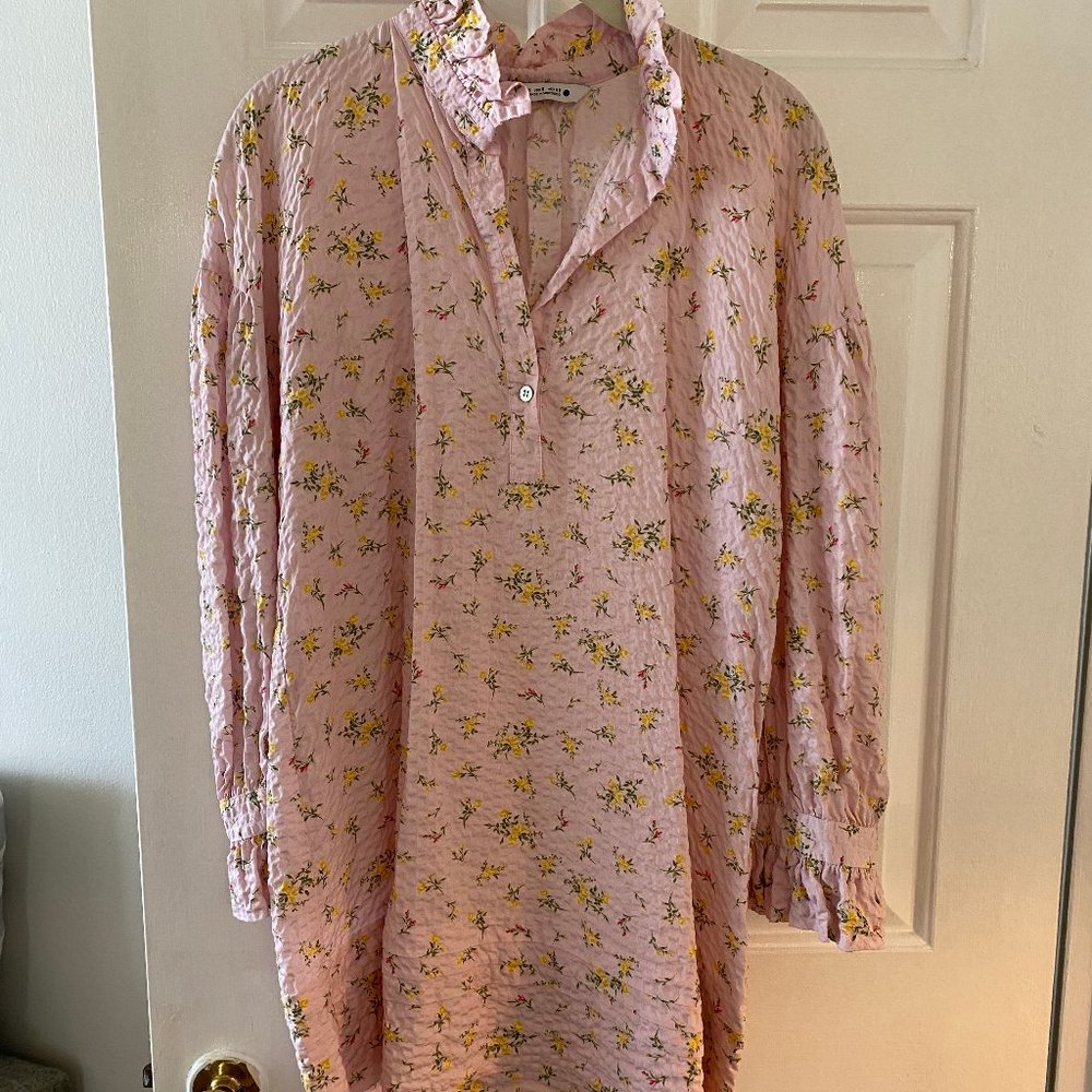 ZARA Pink Floral Textured Shirt Dress